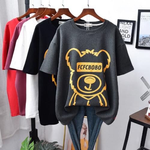 Spring Autumn New Style Cartoon Embroidery Round Neck Short Sleeve T-shirt Female Loose Kawaii Clothes Graphic T Shirts 2021