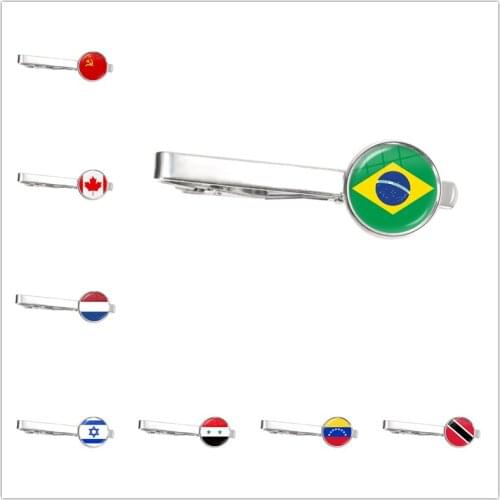 National Flag Glass Cabochon Tie Clip Soviet Union,Brazil,Canada,Netherlands,Israel,Syria,Venezuela Ornaments for Male Gentleman
