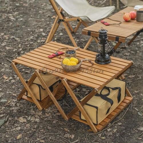 Outdoor Multi-layer Shelf Outdoor Camping Folding Portable Solid Wood Storage Table