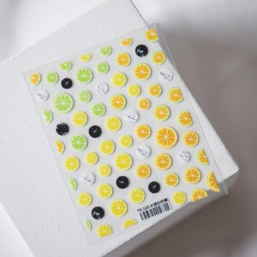 Japanese 5D Embossed Nail Stickers Frosted Transparent Three-dimensional Thin Tough Stickers Marble Lemon