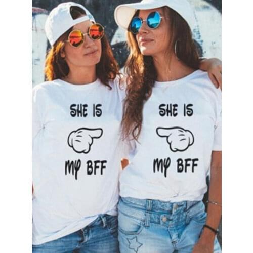 She Is My BFF Letter Print Women T Shirt Short Sleeve O Neck Loose Friends Tshirt Summer Fashion Tee Shirt Tops Clothes Mujer