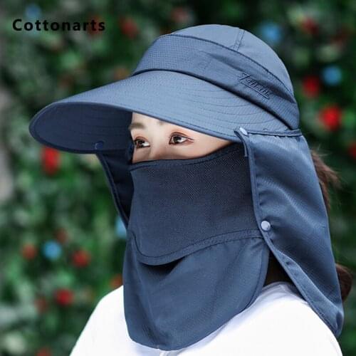 Women Detachable big brim hat Sun protection mask Neck shawl Sets summer travel helmet protective face sunshade Motorcycle cap