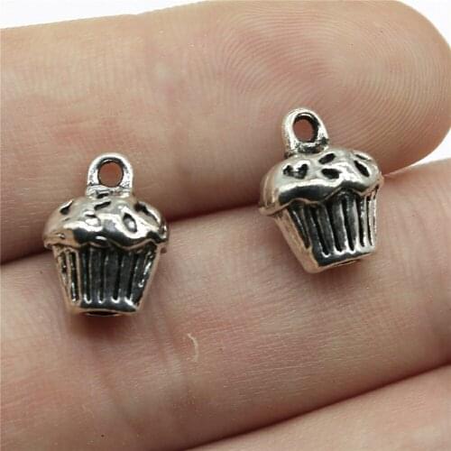10pcs 13x10x8mm Charms 3D Cupcake Cake DIY Retro Jewelry Bracelet Necklace Antique Bronze Antique Silver Color