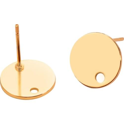 10Pcs Stainless Steel Women 10mm Gold Tone Round stud Earring Base Earrings For DIY Jewelry Making