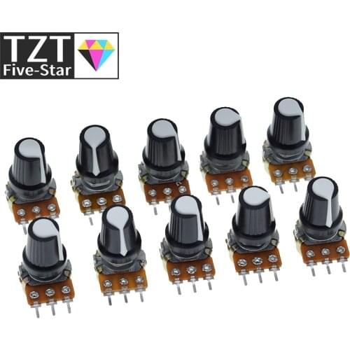 5 Sets WH148 1K 10K 20K 50K 100K 500K Ohm 15mm 3 Pin Linear Taper Rotary Potentiometer Resistor for Arduino with AG2 White Cap