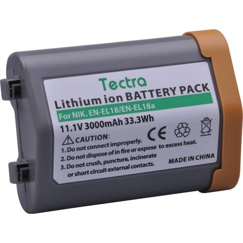 Tectra 3000mAh 1Pcs EN-EL18 EN-EL18a Battery for Nikon ENEL18 ENEL18a Battery MH26a MH-26a MH-26 for Nikon D5 D4 D4S Camera
