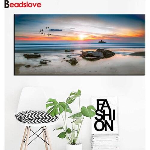 Large DIY Diamond Painting Beach Sunset Seascape Full Square Round drill Diamond Embroidery Cross Stitch diamond mosaic decor