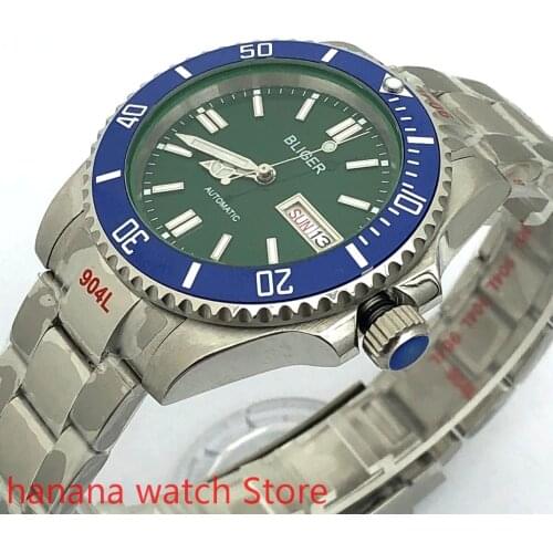 BLIGER watch mens new high-quality luxury sports and leisure waterproof mens watch mechanical clock green dial sea green bezel