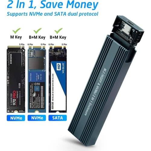 M.2 to USB 3.1 SSD Case, Dual Protocol M.2 NVME PCIe NGFF SATA M2 SSD 10Gb/s Adapter for 2230 2242 2260 2280 NVMe/SATA M.2 SSD
