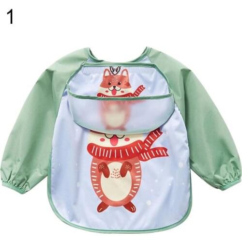 Baby Bib Cartoon Green Long Sleeve Waterproof Kids Eating Bib Painting Apron Food Catcher Kids Chest Protection Kids Accessories