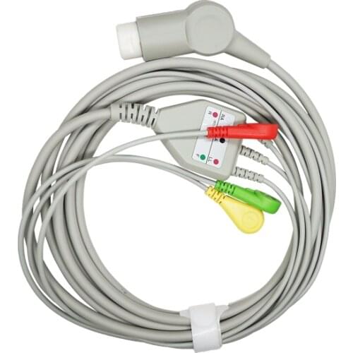 ECG Cable One Piece 3 Lead Wires 12 Pin Snap 4.0 End IEC Standard for Philips Patient Monitor Made in China