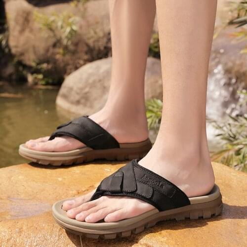 FIXSYS 2021 New Arrival Summer Men Flip Flops High Quality Beach Sandals Leather Anti-slip Slippers for Man Casual Shoes Hombre