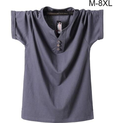 Mans t-shirt Plus Size 6XL 7XL 8XL 2019 Summer Cotton t shirt men v-neck Solid Mens Shirt Tops Tee Short Sleeve tops & tees