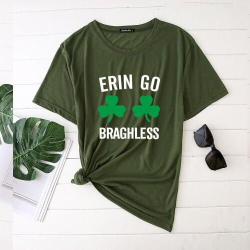 Erin Go Braghless Two Shamrocks Print St Patricks Day Woman Tshirts Casual Graphic Tee Streetwear Crew Neck Plus Size Clothing