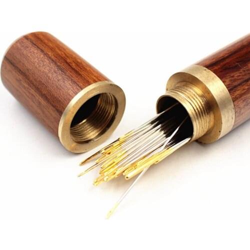 Hot Hand Sewing Needles Embroidery Mending Housing Case Durable Practical Wood Box Leather Knitting Craft DIY Tools