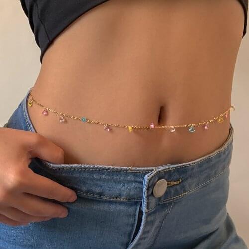 IngeSight.Z Rainbow Colorful Acrylic Love Heart Tassel Pendant Waist Belly Chain for Women Sexy Summer Beach Bikini Body Jewelry