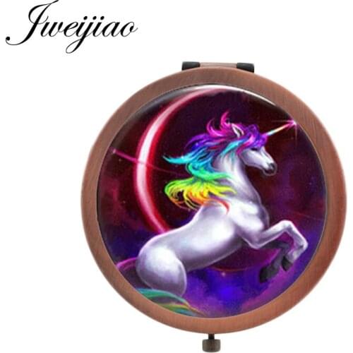 JWEIJIAO 2019 new arrive Unicorn Makeup mirrors Printing Pictures pocket mirror beautiful DIY Brand vintage espejo C678