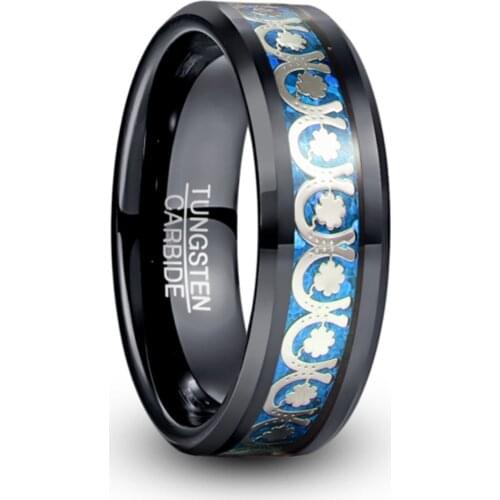 Horseshoe Flower Pattern Blue Red Opal Paper Electric Black Tungsten Carbide Ring Fashion Wedding Jewelry Best Gift