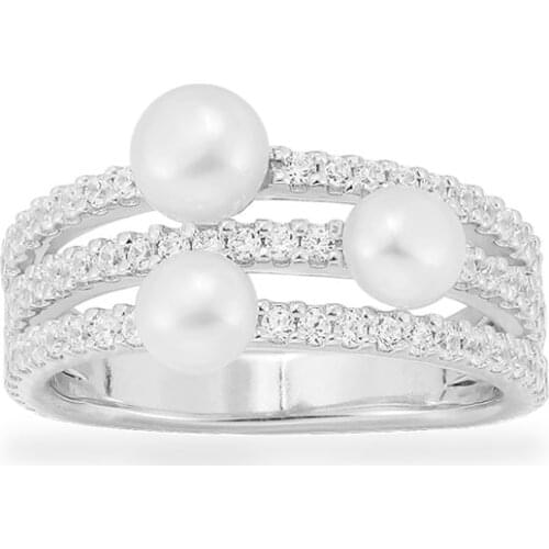 SLJELY High Quality Fashion Real 925 Sterling Silver Pearls Triple Ring Micro AAA Zirconia Women Luxury Brand Fine Party Jewelry