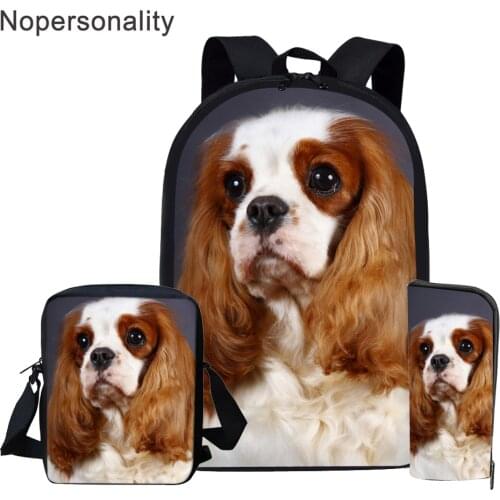 Nopersonality 3pcs School Bag Set for Girl Boy Kids Children Cavalier King Charles Spaniel Dog Print School Bag Large Bookbag