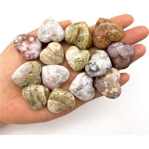 Beautiful 1/2PCS Natural Ocean Jasper Crystal Heart Shaped Stones Healing Specimen Decor Gifts Natural Quartz Crystals