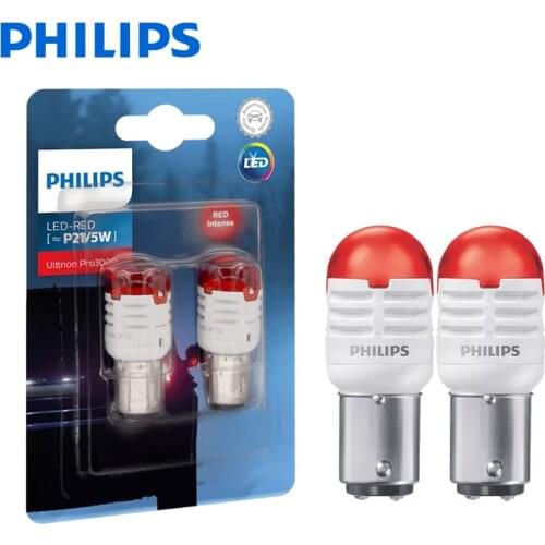 2pcs Philips Ultinon Pro3000 S25 P21/5W BAY15d 12V 11499U30RB2 Red Color Turn Signal Lamps Stop & Tail Light Reverse Bulbs