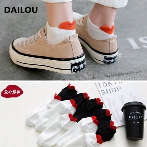 Summer kawaii Woman Socks Japanese Trend Ins Love Design Happy Funny Boat Socks Couple Shallow Mouth Invisible Cute Cotton Socks