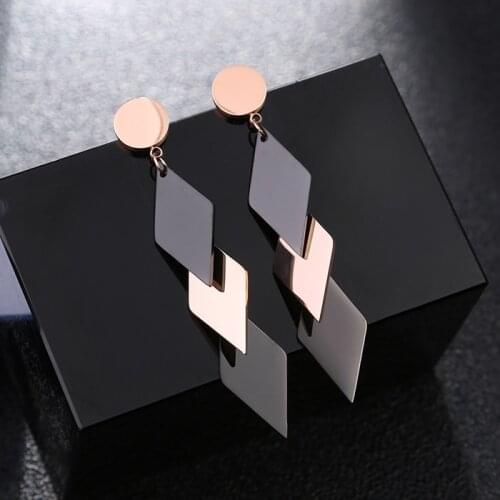 Fashion 316L Stainless Steel Black Dangler Earrings for Women