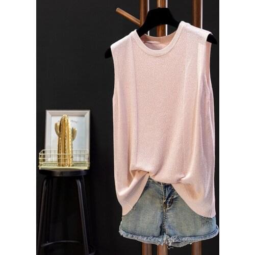 DASSWEI Fashion Shiny Lurex Knitted Vest For Women Tops 2021 Summer O-Neck Sleeveless Basic Tank Loose Camisole Pullovers Femme
