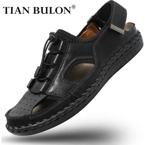 Summer Genuine Leather Men Casual Shoes Outdoor Sandals Men Handmade Breathable Slippers Designer Men Beach Shoes Plus Size 46