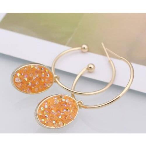 New Geometric Oval Bling Shining Shell Pendant Exaggerated Earring for Women Fashion Crystal Drop Earrings Jewelry Girl Gift