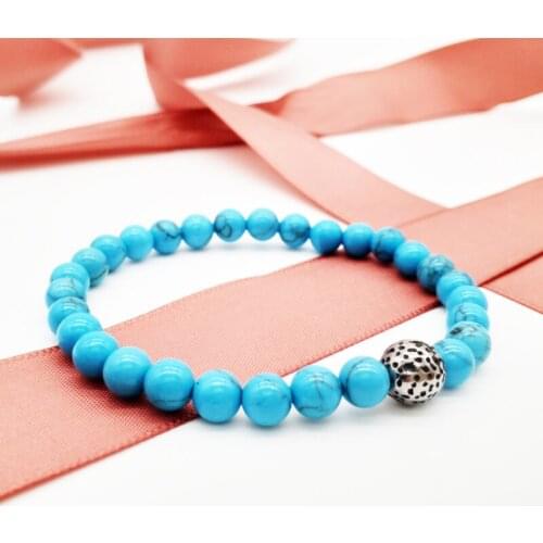 Wholesale 6mm natural stone beaded men bracelet handmade Turquoise stainless steel bracelet jewelry gift 50pcs/lot+free shipping