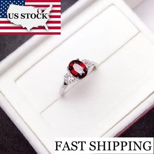 Dropship USPS Garnet Ring, 925 Sterling Silver, Size 4-13, 6*8mm Certified Oval Shape Red Gemstone Wedding Jewelry for Women
