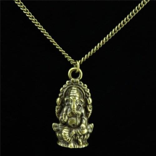 R1235 12-1 Bronze Alloy Faith Ganesha Ganesh Pendant Short Chain Chunky Necklace 18"
