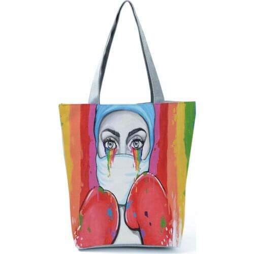 Rainbow Boxing Nurse Printed Shoulder Bags Beautiful Fashion Handbags Portable Womens Bag High Capacity Shopping Bag Eco Tote