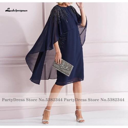 Lakshmigown Luxury Beading Navy Blue Mother Of The Bride Gift Dresses with Cape 2020 Abendkleid Elegant Women Evening Party Gown