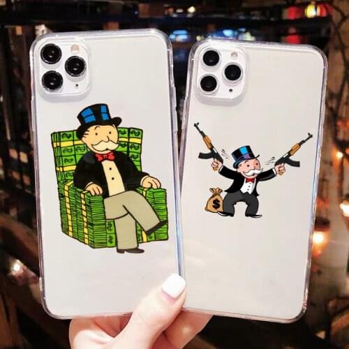 Cartoon Luxury Dollar Monopolys Transparent Soft Phone Case For iPhone SE 12mini 12pro 11pro Max 7 8 Plus XR Xs Max TPU cover