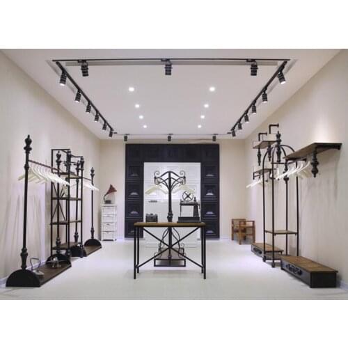 Tieyi clothing rack solid wood womens clothing store rack, retro rack clothing store display rack on the wall