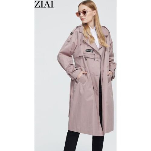 ZIAI 2020 trench coat women long pink solid female waterproof top quality letter outwear zipper long sleeve hot ZS-7261