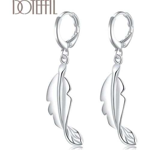 DOTEFFIL 925 Sterling Silver Twisted Leaves Drop Earrings Charm Women Jewelry Fashion Wedding Engagement Party Gift