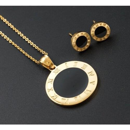 MSX Gold Silver Plating Stainless Steel Jewelry Set Vintage Black Round Roman Numerals Women Costume Jewelry Sets For Women 2020
