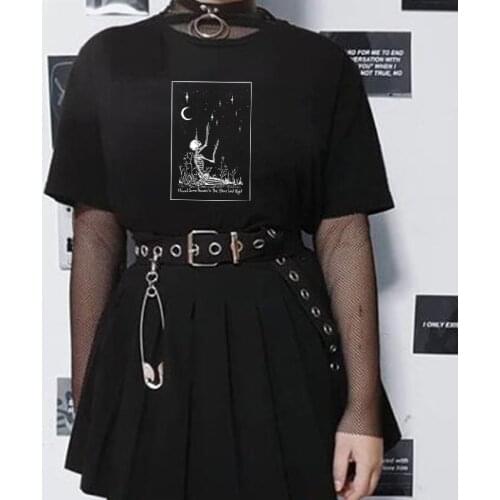 Gothic women Horror skull bone print T-shirt summer casual loose O-neck top streetwear Harajuku Punk short-sleeved T-shirt