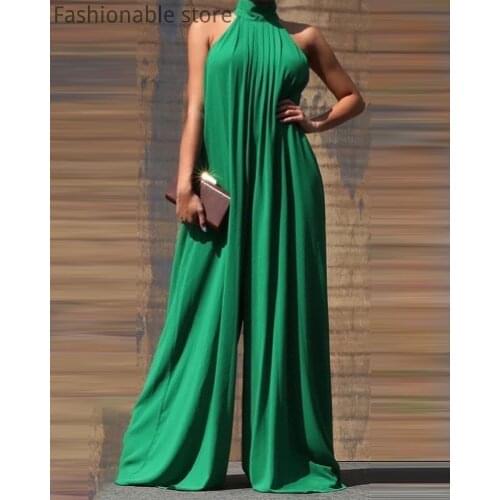 Women Elegant Casual High Neck Sleeveless Wide Leg Jumpsuit