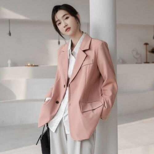 2021 Spring Pink Jacket Women Suits Single-breasted Blazer Office Ladies Formal Blazer Notched Collar Outerwear Femme C986