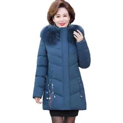 Winter Jacket Women Parker Warm Down Cotton Jacket New Hooded Overcoat Plus Size 5XL Middle-aged Female Cotton Padded Basic Coat