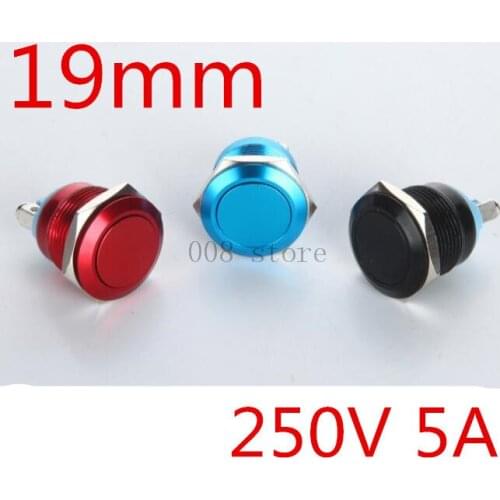 1pcs 19mm waterproof instant flat head red blue black metal button switch car start loudspeaker horn automatic reset