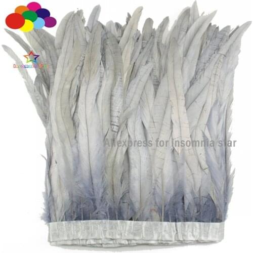 2 Meter 25-35cm 10~14inch Carnival Theme Party Dress gray Dyed Cock Feather Fringe Trims
