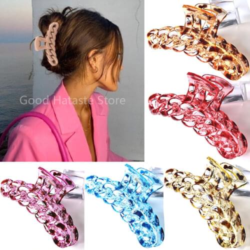 2021 New Claw Clip for Women Plastic Chain Hair Claw Large Hair Clamps Claw Clip Barrette Crab Ladies Girl Hair Accessories Gift