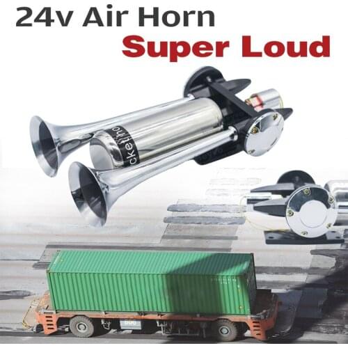 24V Super Loud Car Double Horn Air Horn Chrome Plated Air Horn Applicable to Automobile Automobile Truck Boat Train V