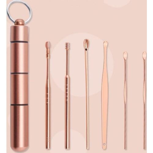 6Pcs/Set Ear Pick Ear Wax Pickers Spiral Comfortable Stainless Steel Ear Cleaning Tool Set Wax Removal Cleaner for Adults